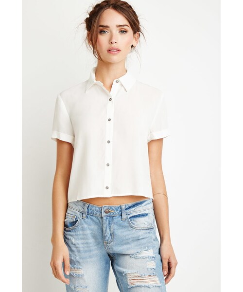 FOREVER 21(フォーエバー トゥエンティーワン)の「FOREVER 21 Boxy Cropped Shirt(シャツ/ブラウス・レディース・Black/Red/White・Small/Medium/Large)」の6枚目の写真