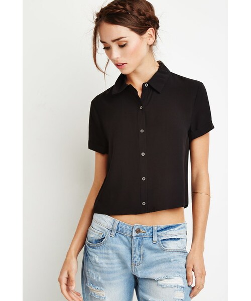 FOREVER 21(フォーエバー トゥエンティーワン)の「FOREVER 21 Boxy Cropped Shirt(シャツ/ブラウス・レディース・Black/Red/White・Small/Medium/Large)」の14枚目の写真