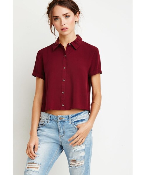 FOREVER 21(フォーエバー トゥエンティーワン)の「FOREVER 21 Boxy Cropped Shirt(シャツ/ブラウス・レディース・Black/Red/White・Small/Medium/Large)」の8枚目の写真