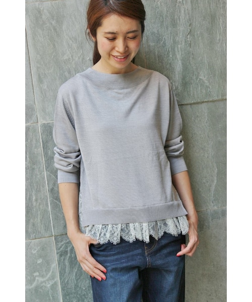 Vネック両畦 裾レースプルオーバー IENA（イエナ）の「Vネック両畦 裾レースプルオーバー◇（）」 - WEAR
