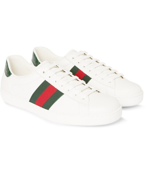GUCCI（グッチ）の「Gucci Crocodile and Webbing-Trimmed Leather Sneakers（スニーカー・メンズ・White・UK 5 (US 6)/UK 6 (US 7)/UK 7 (US 8)/UK 7.5 (US 8.5)/UK 8 (US 9)/UK 8.5 (US 9.5)/UK 9 (US 10)/UK 9.5 (US 10.5)/UK 10 (US 11)/UK 11 (US 12)/UK 12 (US 13)/UK 13 (US 14)）」の3枚目の写真