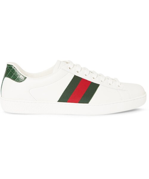 GUCCI（グッチ）の「Gucci Crocodile and Webbing-Trimmed Leather Sneakers（スニーカー・メンズ・White・UK 5 (US 6)/UK 6 (US 7)/UK 7 (US 8)/UK 7.5 (US 8.5)/UK 8 (US 9)/UK 8.5 (US 9.5)/UK 9 (US 10)/UK 9.5 (US 10.5)/UK 10 (US 11)/UK 11 (US 12)/UK 12 (US 13)/UK 13 (US 14)）」の5枚目の写真