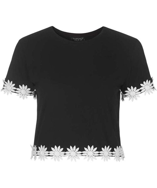 TOPSHOP(トップショップ)の「Daisy crochet trim tee(Tシャツ/カットソー・レディース・Black・2/4/6/8/10/12)」の1枚目の写真