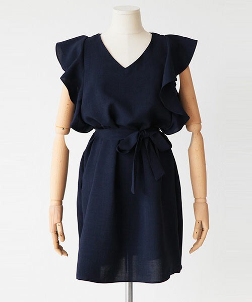 DHOLIC（ディーホリック）の「ベルトsetフリルスリーブワンピース（ワンピース・レディース・ワイン/ブルー/ネイビー/カーキ・FREE）」の4枚目の写真