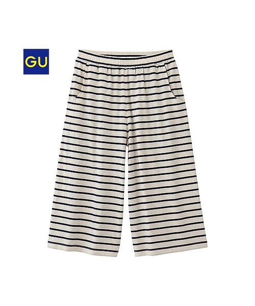 GU（ジーユー）の「（GU）ルームガウチョパンツ（ボーダー）（WOMEN ⁄ ルームウェア・ルームシューズ・レディース・GRAY/OFF WHITE/BLACK・S/XL/M/L）」の2枚目の写真
