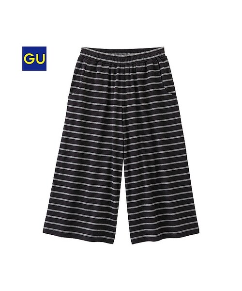 GU（ジーユー）の「（GU）ルームガウチョパンツ（ボーダー）（WOMEN ⁄ ルームウェア・ルームシューズ・レディース・GRAY/OFF WHITE/BLACK・S/XL/M/L）」の3枚目の写真