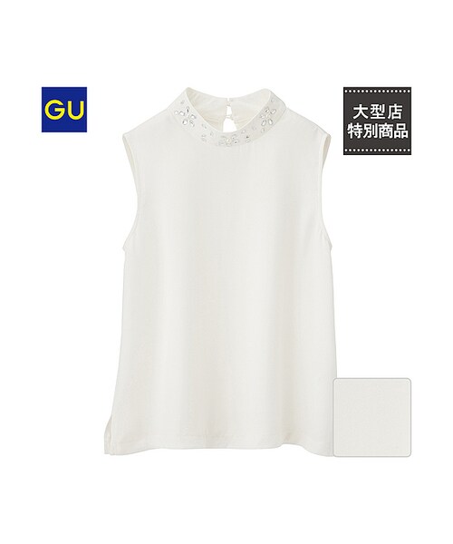 GU(ジーユー)の「(GU)ビジューカラーブラウス(ノースリーブ)(WOMEN ⁄ シャツ・ブラウス・レディース・BLACK/PINK/OFF WHITE・L/S/M)」の2枚目の写真