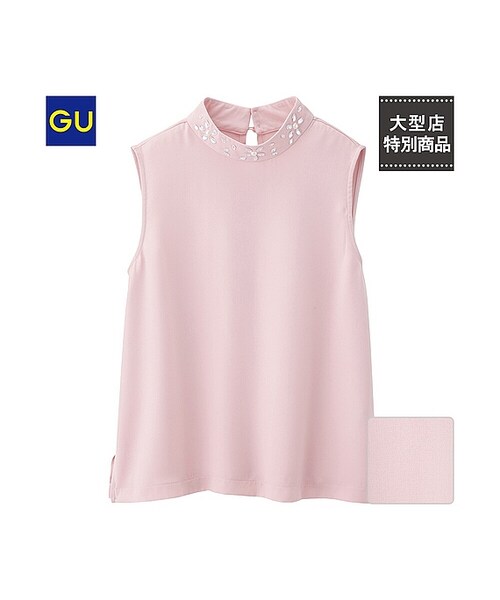 GU(ジーユー)の「(GU)ビジューカラーブラウス(ノースリーブ)(WOMEN ⁄ シャツ・ブラウス・レディース・BLACK/PINK/OFF WHITE・L/S/M)」の3枚目の写真