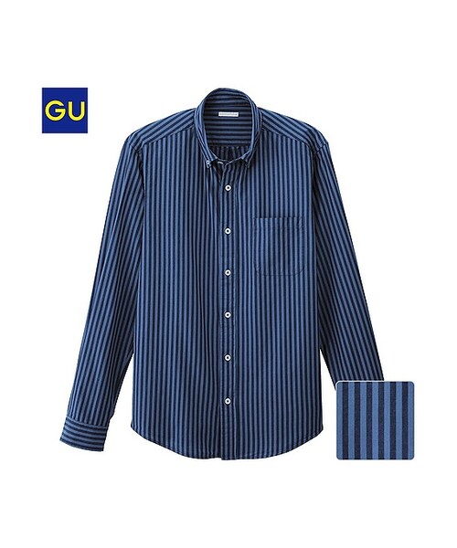 GU（ジーユー）の「（GU）インディゴストライプシャツ（長袖）Ａ（MEN ⁄ シャツ・メンズ・OFF WHITE/BLUE・L/XL/M/S）」の2枚目の写真