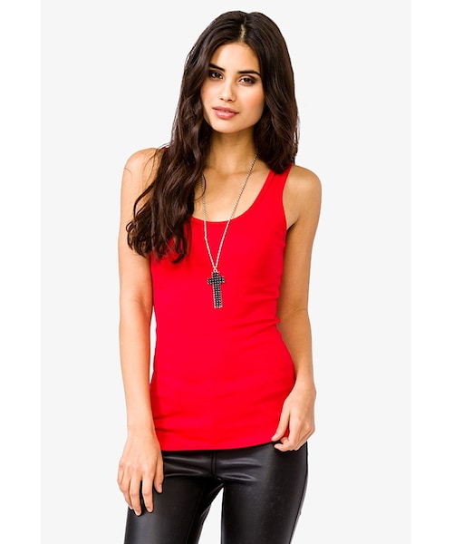 FOREVER 21(フォーエバー トゥエンティーワン)の「FOREVER 21 Basic Scoop Neck Tank(タンクトップ・レディース・Black/Gray/Purple/Beige/Red/Pink/Blue/White・Small/Medium/Large)」の8枚目の写真