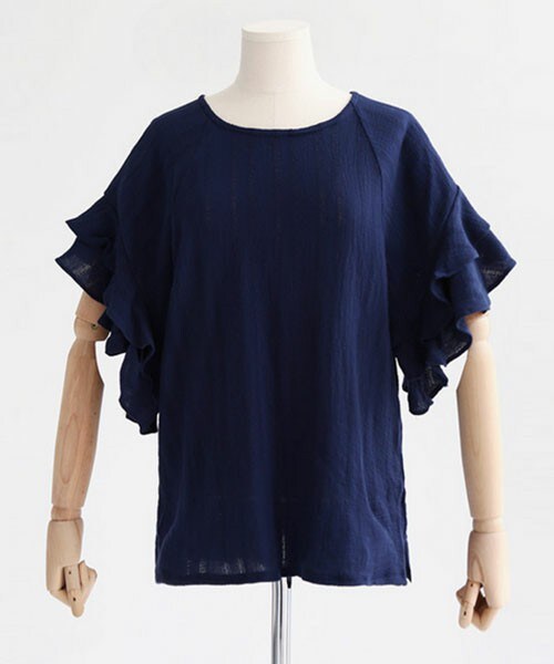 DHOLIC（ディーホリック）の「ディープカラーフリルスリーブブラウス（シャツ/ブラウス・レディース・カーキ/ネイビー/ホワイトアイボリー・FREE）」の3枚目の写真