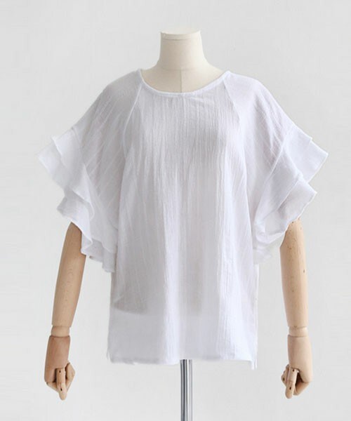 DHOLIC（ディーホリック）の「ディープカラーフリルスリーブブラウス（シャツ/ブラウス・レディース・カーキ/ネイビー/ホワイトアイボリー・FREE）」の2枚目の写真