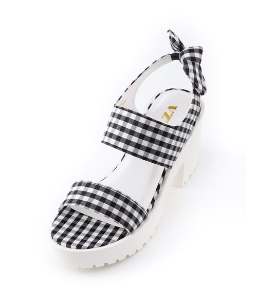 Honeys（ハニーズ）の「バックリボンサンダル（サンダル・レディース・シロ/クロ×オフ/クロ/迷彩柄・Ｆ）」の2枚目の写真