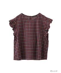 w closet | チェック柄フリルブラウス(トップス)