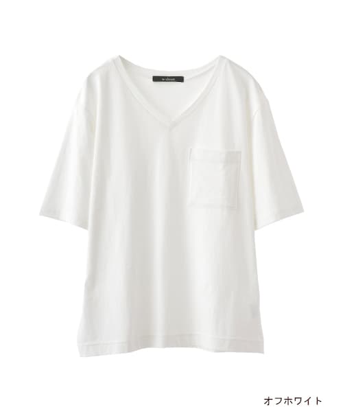 w closet(ダブルクローゼット)の「ポケット付きVネックTシャツ(トップス・レディース・オフホワイト/グレー※7/カーキ/ブラック※7・FREE)」の2枚目の写真