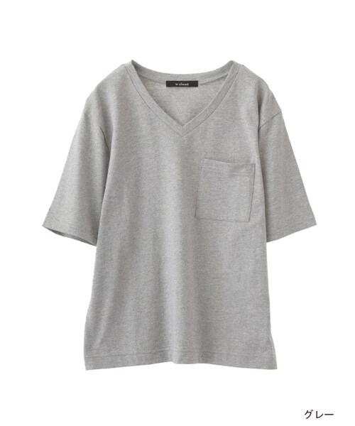 w closet(ダブルクローゼット)の「ポケット付きVネックTシャツ(トップス・レディース・オフホワイト/グレー※7/カーキ/ブラック※7・FREE)」の4枚目の写真