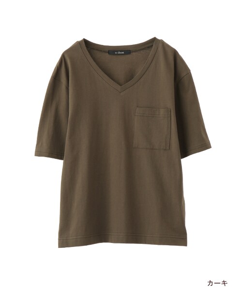 w closet(ダブルクローゼット)の「ポケット付きVネックTシャツ(トップス・レディース・オフホワイト/グレー※7/カーキ/ブラック※7・FREE)」の3枚目の写真