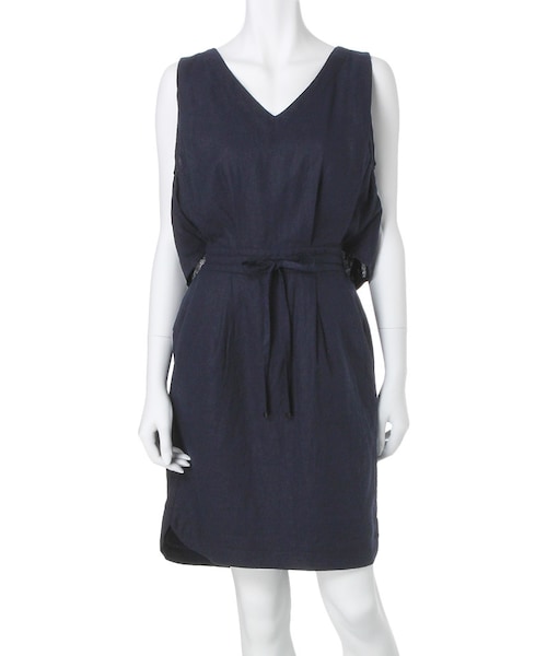 MERCURYDUO（マーキュリーデュオ）の「【LUX】 リネンレイヤードドロストワンピース（ワンピース/ドレス・レディース・オフホワイト/ブラック/ネイビー/ラベンダー・F）」の4枚目の写真