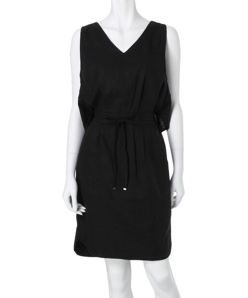 MERCURYDUO（マーキュリーデュオ）の「【LUX】 リネンレイヤードドロストワンピース（ワンピース/ドレス・レディース・オフホワイト/ブラック/ネイビー/ラベンダー・F）」の2枚目の写真