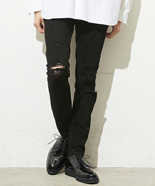 DIET BUTCHER(ダイエットブッチャー)の「DIET BUTCHER SLIM SKIN ダメージストレッチデニム(デニムパンツ・メンズ・ブラック/ダークブルー・1/2/3)」の2枚目の写真