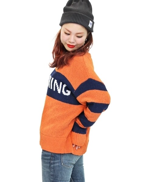 RNA（アールエヌエー）の「＜予約＞ロゴ&ボーダーモールプルオーバー（トップス・レディース・ブラック×ホワイト/ブラック×リーフグリーン/ネイビー/オレンジ・M）」の5枚目の写真