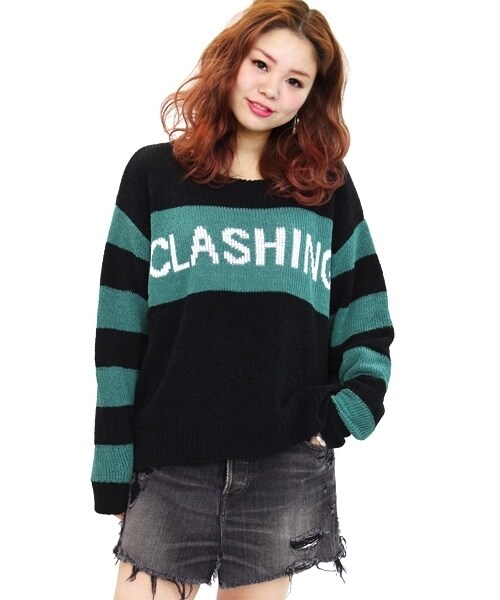 RNA（アールエヌエー）の「＜予約＞ロゴ&ボーダーモールプルオーバー（トップス・レディース・ブラック×ホワイト/ブラック×リーフグリーン/ネイビー/オレンジ・M）」の2枚目の写真