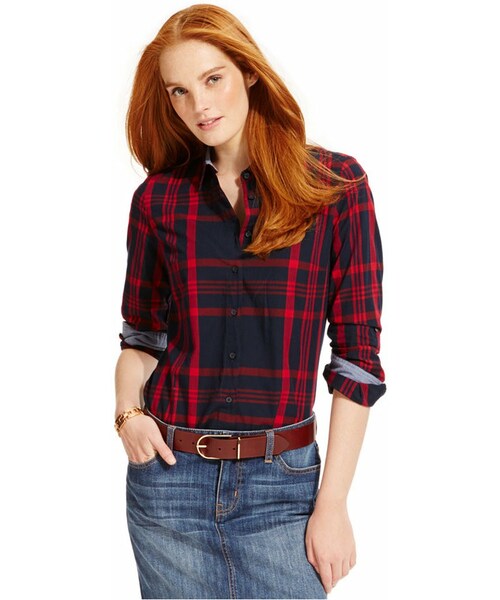 TOMMY HILFIGER（トミーヒルフィガー）の「Tommy Hilfiger Plaid Button-Down Shirt（シャツ/ブラウス・レディース・Pink/Red・XS/S/M/L/XL/XXL）」の2枚目の写真