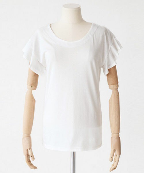 DHOLIC(ディーホリック)の「ラウンドネックフリルスリーブTシャツ(Tシャツ/カットソー・レディース・アプリコット/グレー/ホワイト/マスタード/ライトカーキ・FREE)」の2枚目の写真