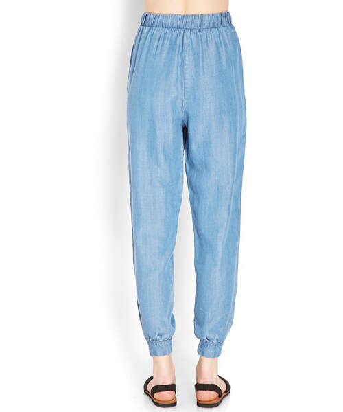 FOREVER 21（フォーエバー トゥエンティーワン）の「FOREVER 21 Zippered Chambray Joggers（その他パンツ・レディース・Blue・X-Small/Small/Medium）」の3枚目の写真
