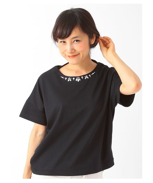 earth music&ecology（アースミュージックアンドエコロジー）の「襟ぐりタックビジュープルオーバー（トップス・レディース・オフホワイト/杢ライトグレー/ネイビー・F）」の3枚目の写真