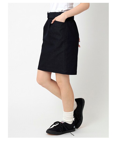 earth music&ecology（アースミュージックアンドエコロジー）の「ベルト付きデニムタイトスカート（スカート・レディース・インディゴ/ストライプ・S）」の4枚目の写真