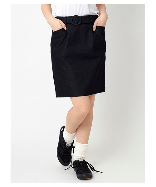 earth music&ecology（アースミュージックアンドエコロジー）の「ベルト付きデニムタイトスカート（スカート・レディース・インディゴ/ストライプ・S）」の3枚目の写真