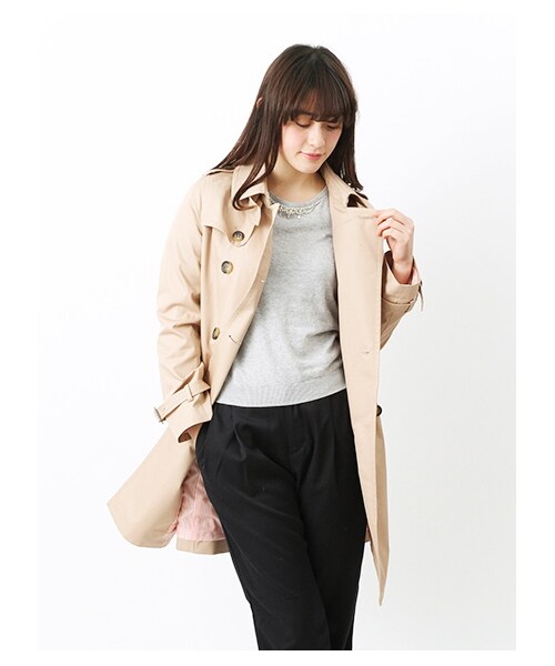 earth music&ecology(アースミュージックアンドエコロジー)の「ロングトレンチコート(ジャケット/アウター・レディース・ベージュ/イエロー/サックスブルー/ロイヤルブルー/ネイビー・S/M)」の1枚目の写真