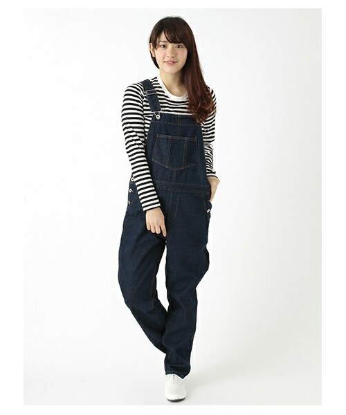 ehka sopo（エヘカソポ）の「デニムサロペット 1401390-12-13-11（オールインワン・サロペット・レディース・オフホワイト/ネイビー・M）」の2枚目の写真