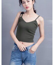 mooncat | 領雙肩細織短版背心色(ジャケット/アウター)