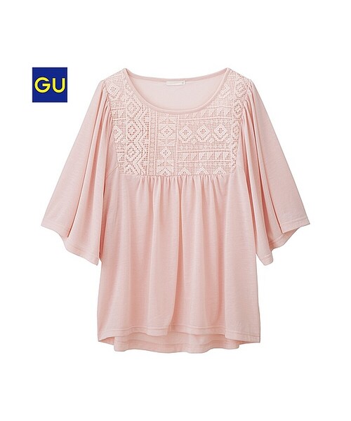 GU(ジーユー)の「(GU)レースコンビT(5分袖)(WOMEN ⁄ カットソー・レディース・OFF WHITE/OLIVE/PINK/NAVY・XL/L/M/S)」の4枚目の写真