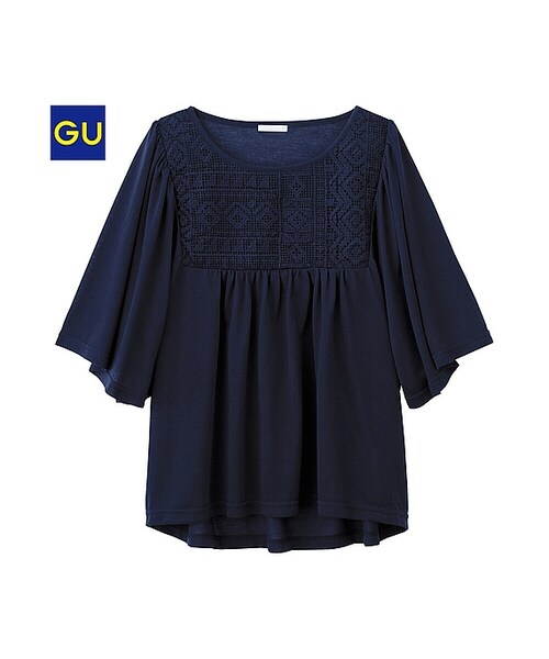 GU(ジーユー)の「(GU)レースコンビT(5分袖)(WOMEN ⁄ カットソー・レディース・OFF WHITE/OLIVE/PINK/NAVY・XL/L/M/S)」の3枚目の写真