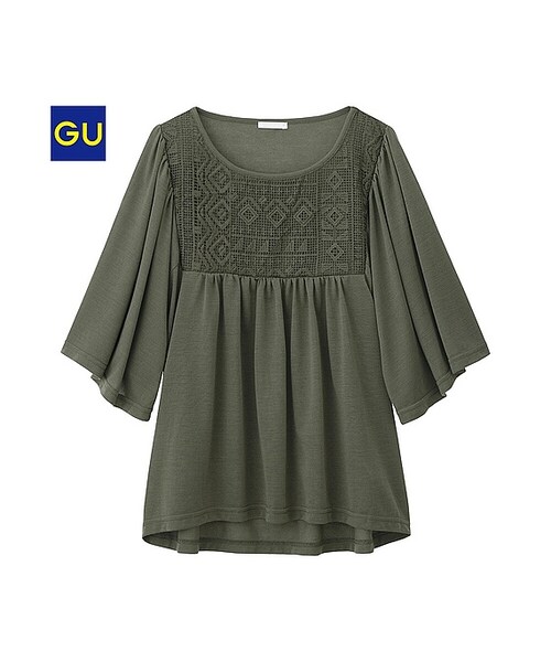 GU(ジーユー)の「(GU)レースコンビT(5分袖)(WOMEN ⁄ カットソー・レディース・OFF WHITE/OLIVE/PINK/NAVY・XL/L/M/S)」の2枚目の写真