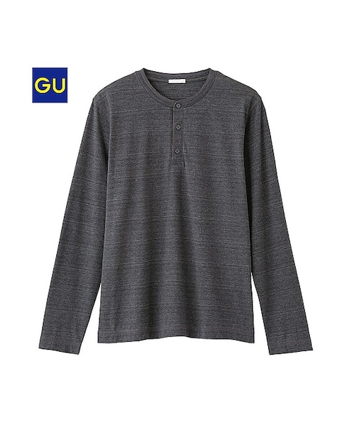 GU（ジーユー）の「（GU）ヘンリーネックＴ（長袖）（MEN ⁄ カットソー・メンズ・NAVY/DARK GRAY/GRAY/WHITE・L/S/M/XL）」の3枚目の写真