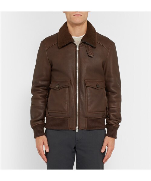 BRUNELLO CUCINELLI(ブルネロクチネリ)の「Brunello Cucinelli Shearling-Lined Leather Bomber Jacket(ライダースジャケット・メンズ・Brown・L/XXL)」の7枚目の写真