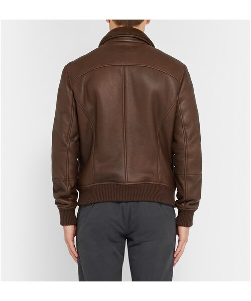 BRUNELLO CUCINELLI(ブルネロクチネリ)の「Brunello Cucinelli Shearling-Lined Leather Bomber Jacket(ライダースジャケット・メンズ・Brown・L/XXL)」の3枚目の写真