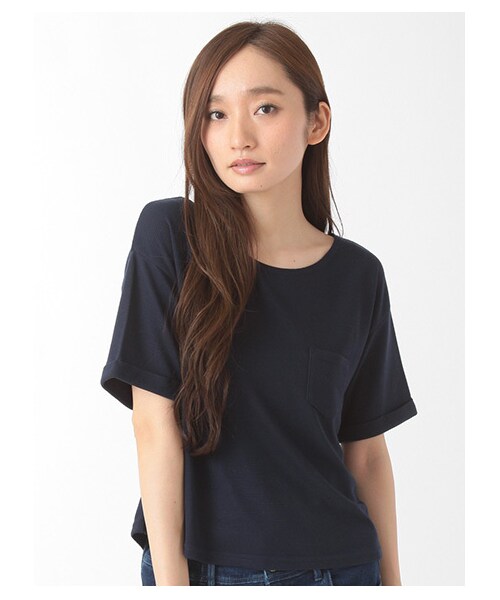 E hyphen world gallery（イーハイフンワールドギャラリー）の「・SSリップルムジ胸ポケットプルオーバー（トップス・レディース・オフホワイト/杢ライトグレー/ネイビー・F）」の3枚目の写真