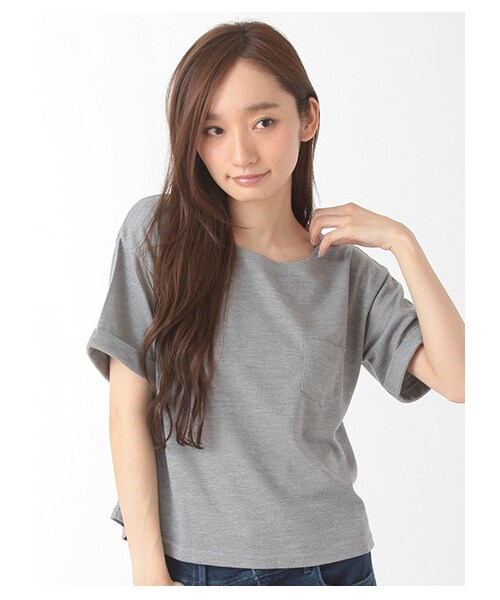 E hyphen world gallery（イーハイフンワールドギャラリー）の「・SSリップルムジ胸ポケットプルオーバー（トップス・レディース・オフホワイト/杢ライトグレー/ネイビー・F）」の4枚目の写真