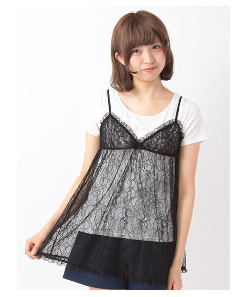 E hyphen world gallery Bon Bon（イーハイフンワールドギャラリーボンボン）の「BonBon Tulle Cami Set（トップス・レディース・アイボリー/オフホワイト/ブラック・F）」の4枚目の写真