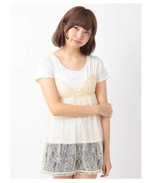 E hyphen world gallery Bon Bon（イーハイフンワールドギャラリーボンボン）の「BonBon Tulle Cami Set（トップス・レディース・アイボリー/オフホワイト/ブラック・F）」の3枚目の写真