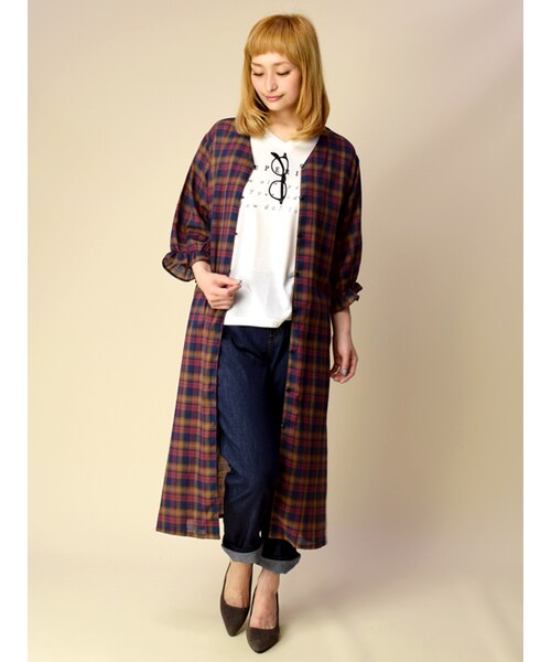 w closet（ダブルクローゼット）の「チェック柄ガウン（ジャケット/アウター・レディース・ネイビーベース/ブラックベース・FREE）」の9枚目の写真