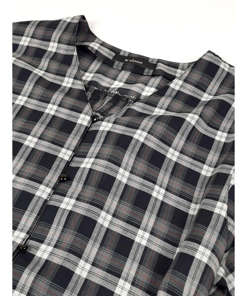w closet（ダブルクローゼット）の「チェック柄ガウン（ジャケット/アウター・レディース・ネイビーベース/ブラックベース・FREE）」の4枚目の写真