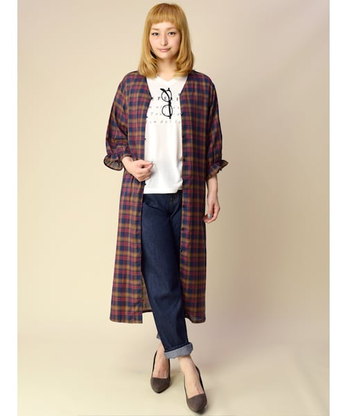 w closet（ダブルクローゼット）の「チェック柄ガウン（ジャケット/アウター・レディース・ネイビーベース/ブラックベース・FREE）」の3枚目の写真