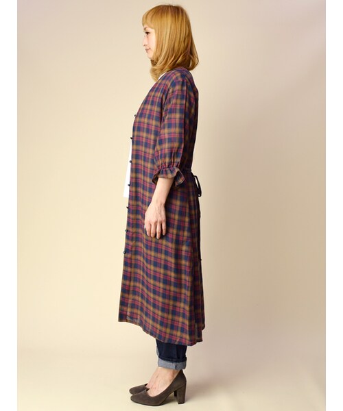 w closet（ダブルクローゼット）の「チェック柄ガウン（ジャケット/アウター・レディース・ネイビーベース/ブラックベース・FREE）」の7枚目の写真