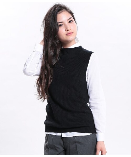 ROPE' PICNIC（ロペピクニック）の「片畦ニットベスト（トップス・レディース・ブラック/キナリ/キャメル/カーキ・38）」の2枚目の写真